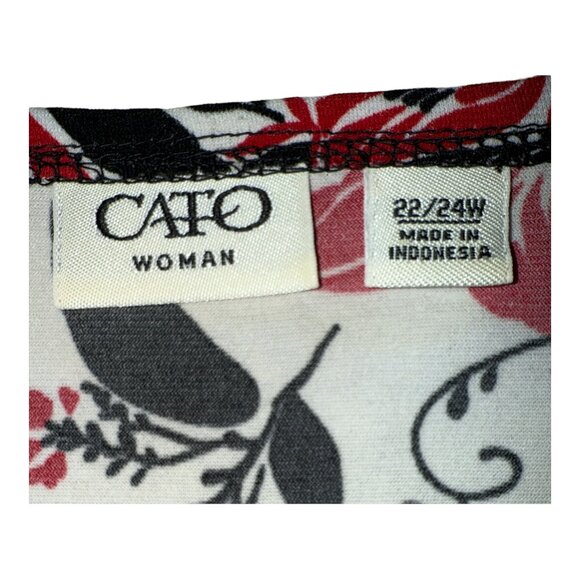 Cato Red Black White Floral Faux Wrap V-Neck Top Flutter Sleeves Woman Sz 22/24W - Picture 6 of 11